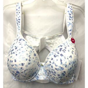 Butterfly Plunge Bra Plunge Double Back Strap Blue Leopard Print Size 40D
